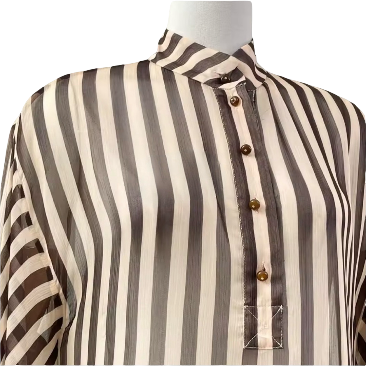 Brown Striped Chiffon Kaftan Set | Ruffle Tunic & Wide-Leg Pants | 3-Piece Option