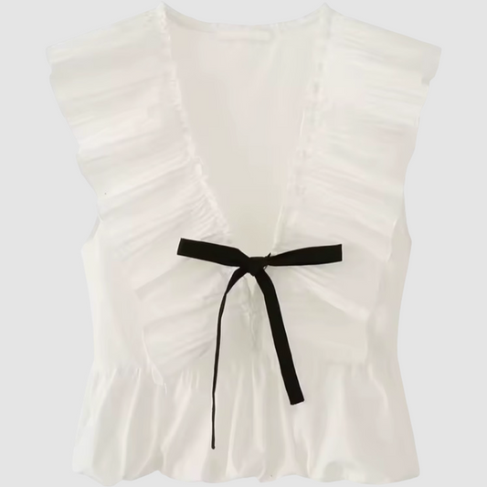 Sleeveless Pleated Peplum Top Bow Detail | L’LUXE Tops