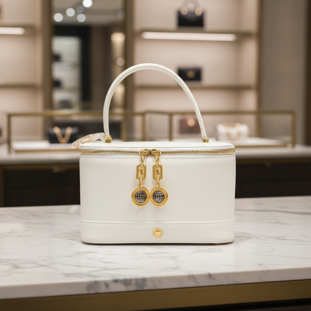 Versace Vintage White Leather Vanity Handbag Gold Hardware Authentic Previously Owned