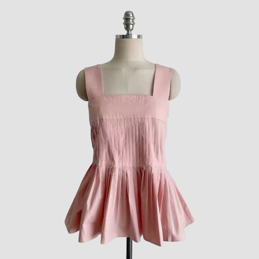 Pleated Peplum Sleeveless Top – One Size – Pink or Black | L’LUXE Tops