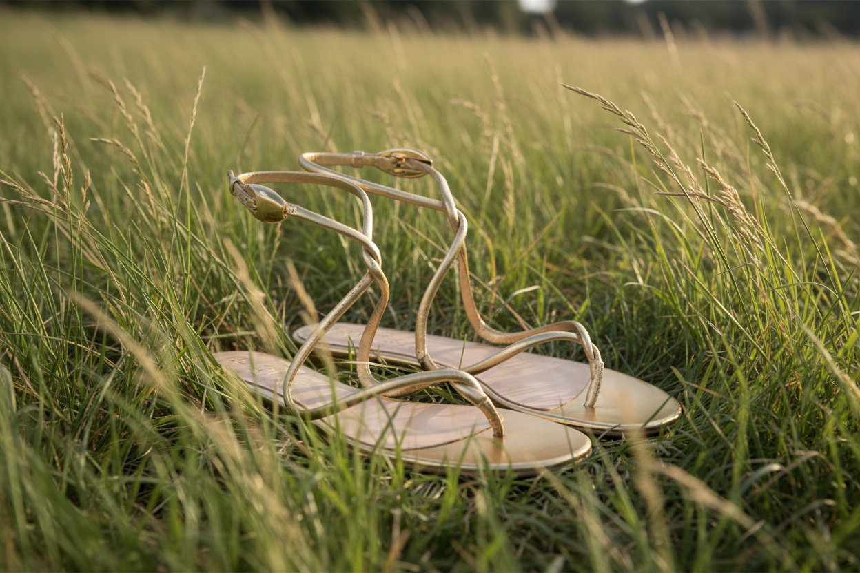 Gold & Black Strappy Flat Sandals – Open Toe Cross Strap Ankle Buckle Summer Shoes for Women