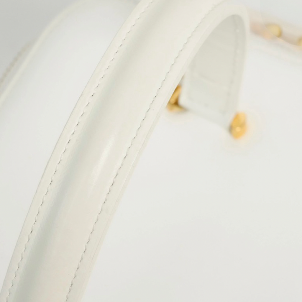 Versace Vintage White Leather Vanity Handbag Gold Hardware Authentic Previously Owned