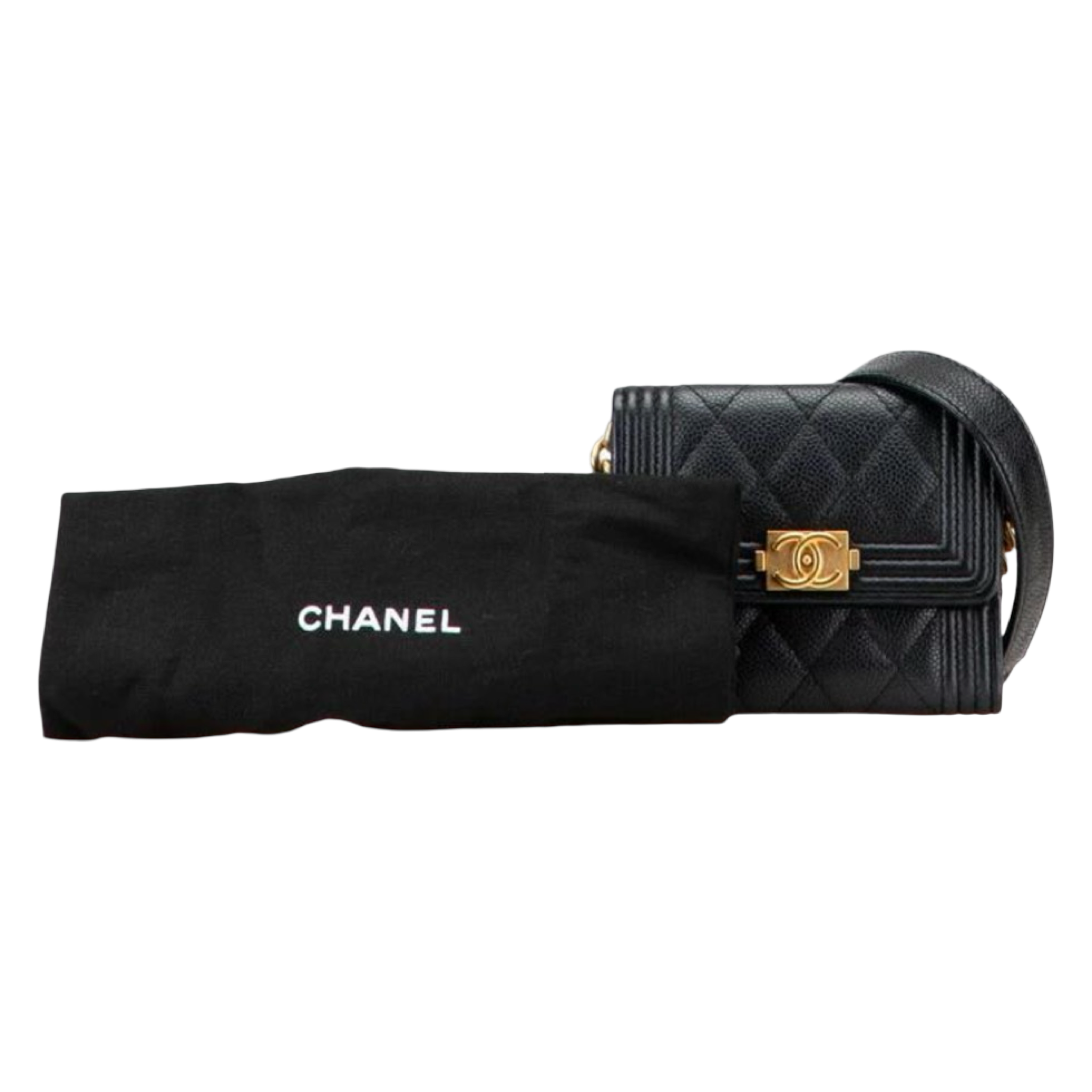 Chanel Boy Coco Mark Chain Wallet Caviar Leather Previously Owned Authentic