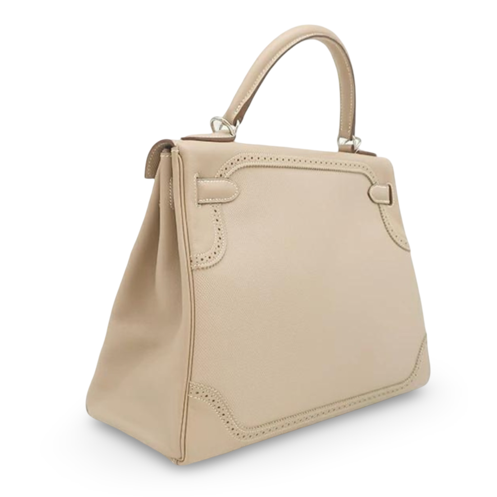 Hermès Kelly 32 Gillies Veau Swift Argile Leather Silver Hardware Previously Owned Authentic