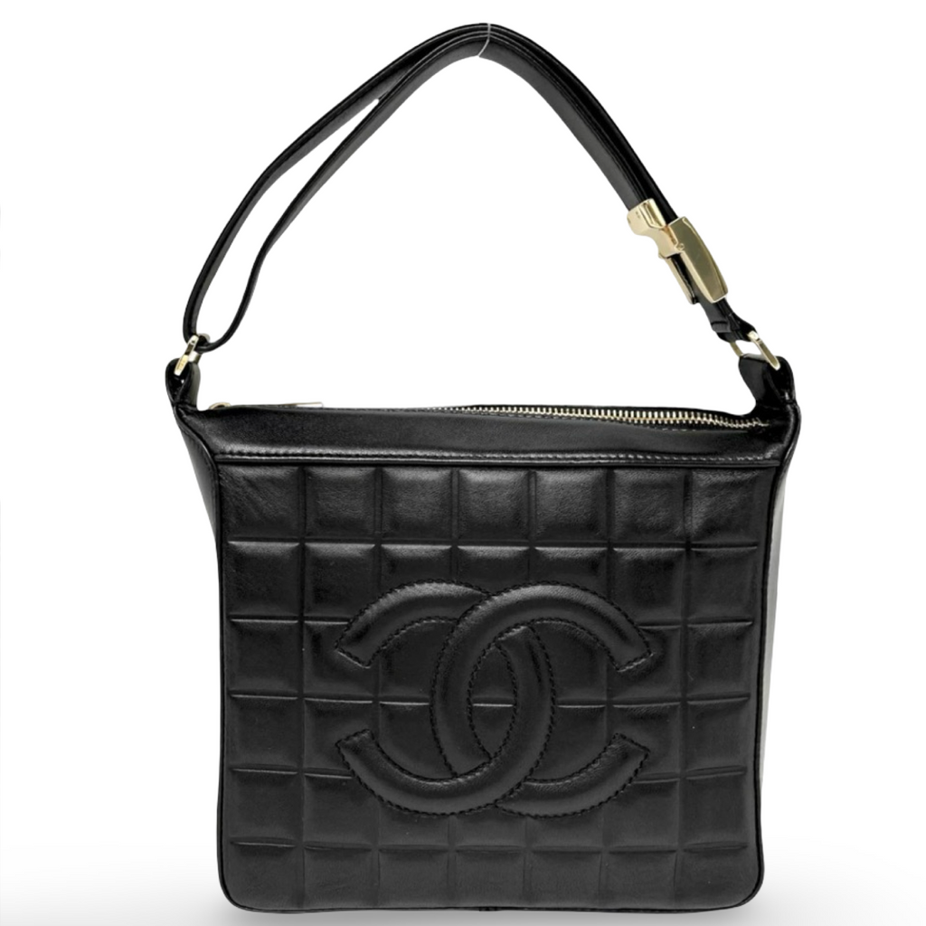 Chanel is CC Semi-Shoulder Bag Black Leather Gold Hardware Previously Owned Authentic
