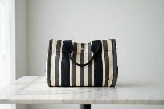 Hermès Cannes PM Border Cotton Canvas Tote Black White – Previously Owned Acceptable Condition | L’LUXE Authentic’s