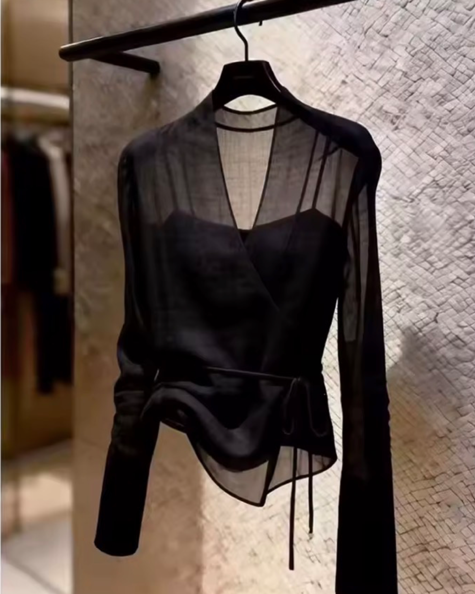 Sheer Overlay Wrap Blouse