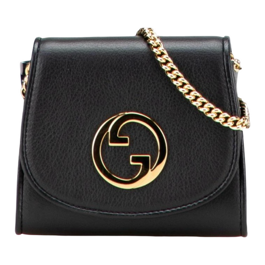 Gucci Interlocking G Blondie Medium Chain Shoulder Wallet Black Leather -Previously Owned – Excellent Condition | L’LUXE Authentic’s