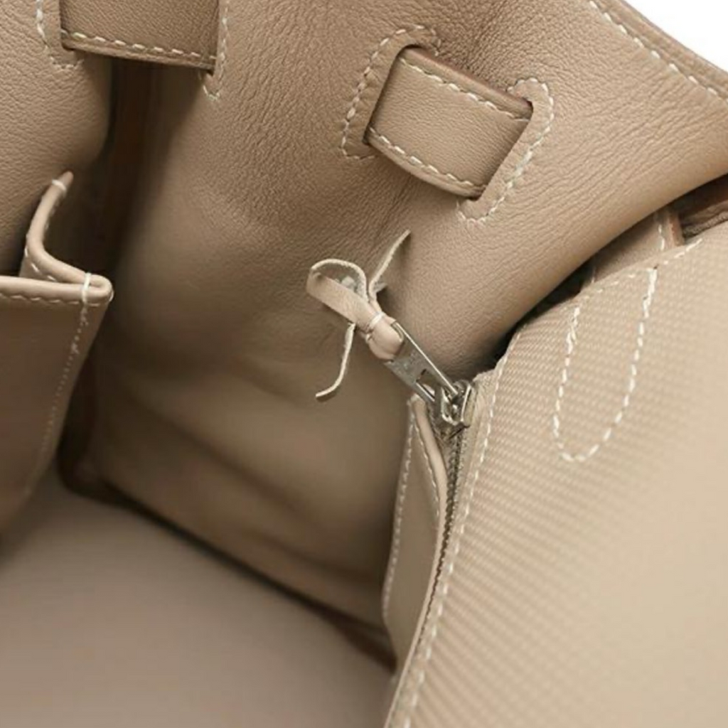 Hermès Kelly 32 Gillies Veau Swift Argile Leather Silver Hardware Previously Owned Authentic