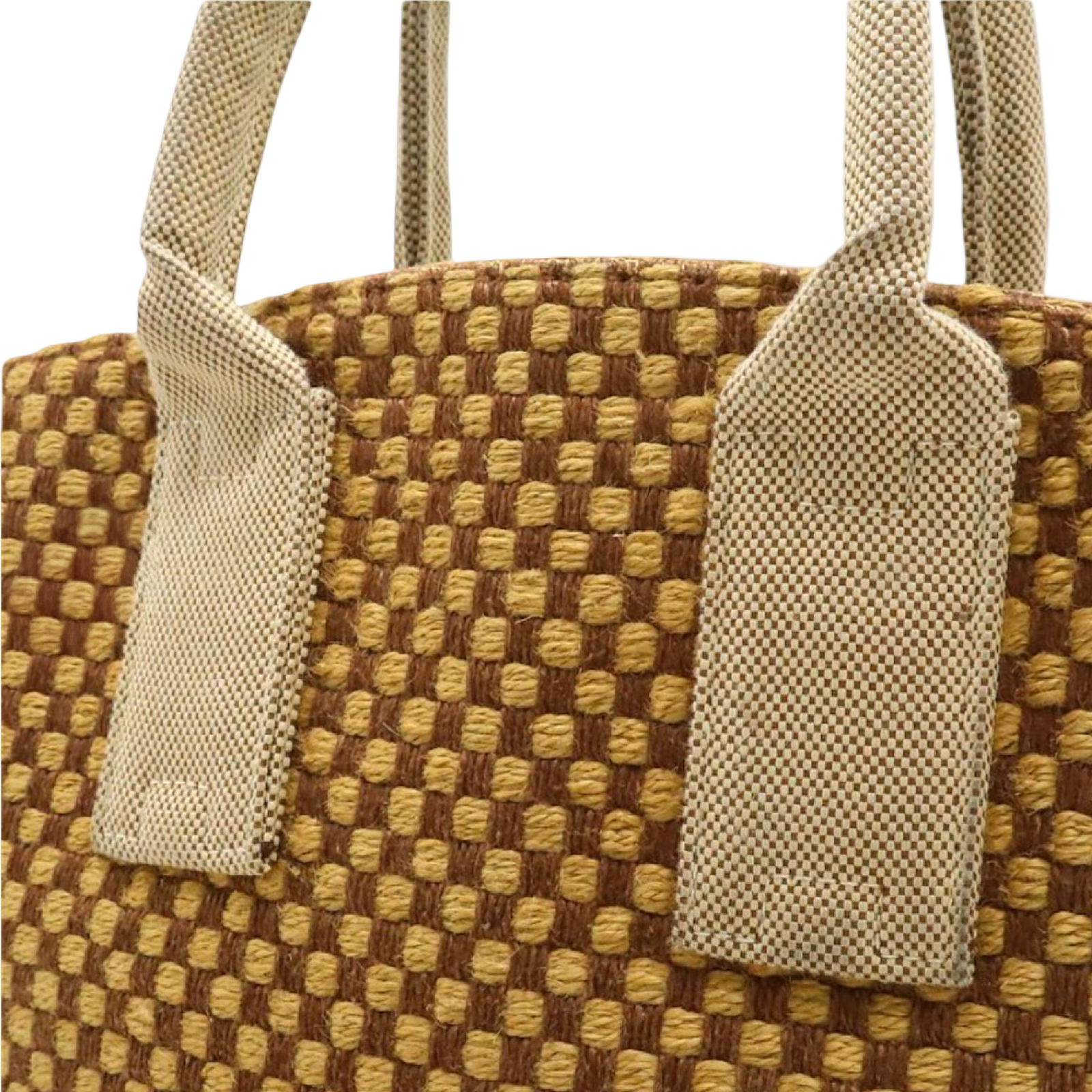 Hermès Panierbas PM Linen Tote Bag Brown Beige Checkered Previously Owned Authentic