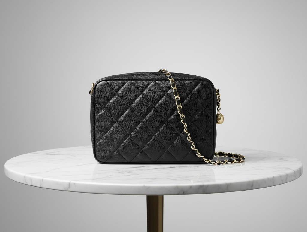 Chanel Matelassé Coco Ball Shoulder Bag Caviar Leather Black Previously Owned Authentic