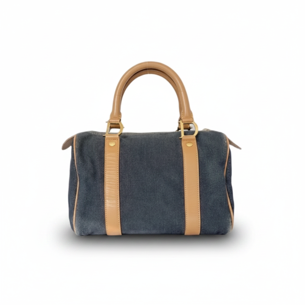 Dior Vintage Blue Denim Mini Boston Bag with Leather Trim previously Owned Authentic