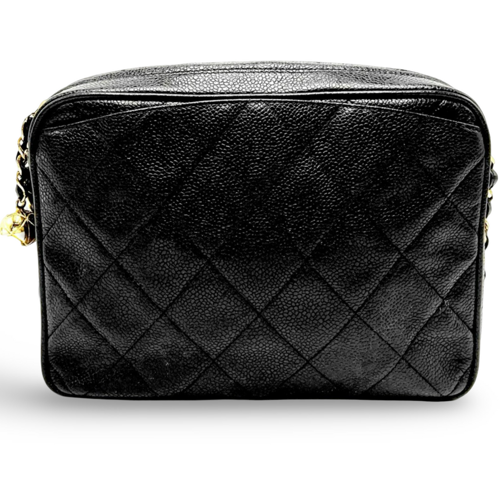 Chanel Matelassé Coco Ball Shoulder Bag Caviar Leather Black Previously Owned Authentic