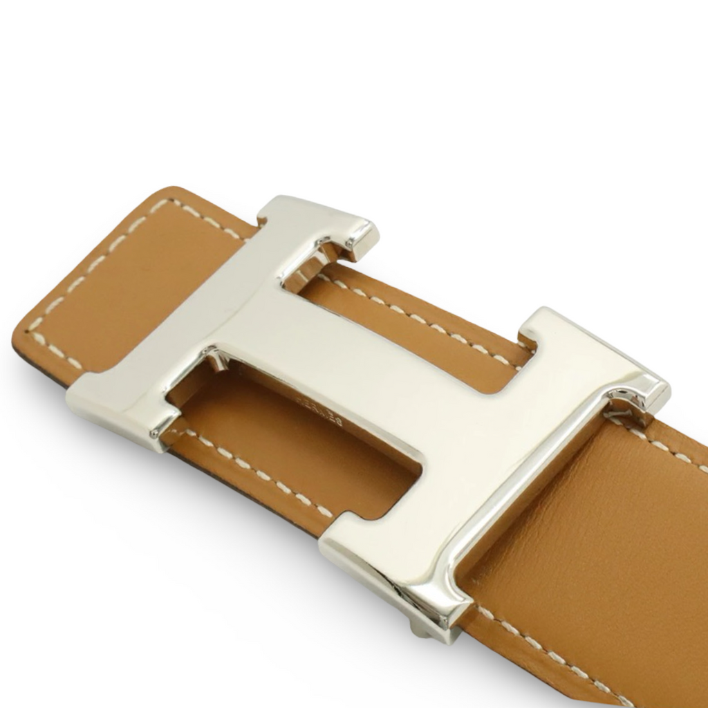 Hermès H Reversible Belt Light Brown / Light Gray Silver H Buckle Size 75 Pre-Owned Authentic