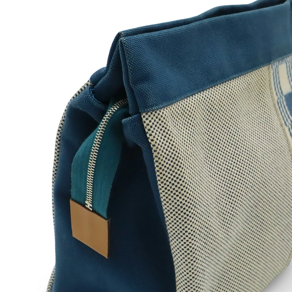 Hermès Jimetoux GM Canvas Travel Pouch Blue Ivory – Previously Owned Authentic