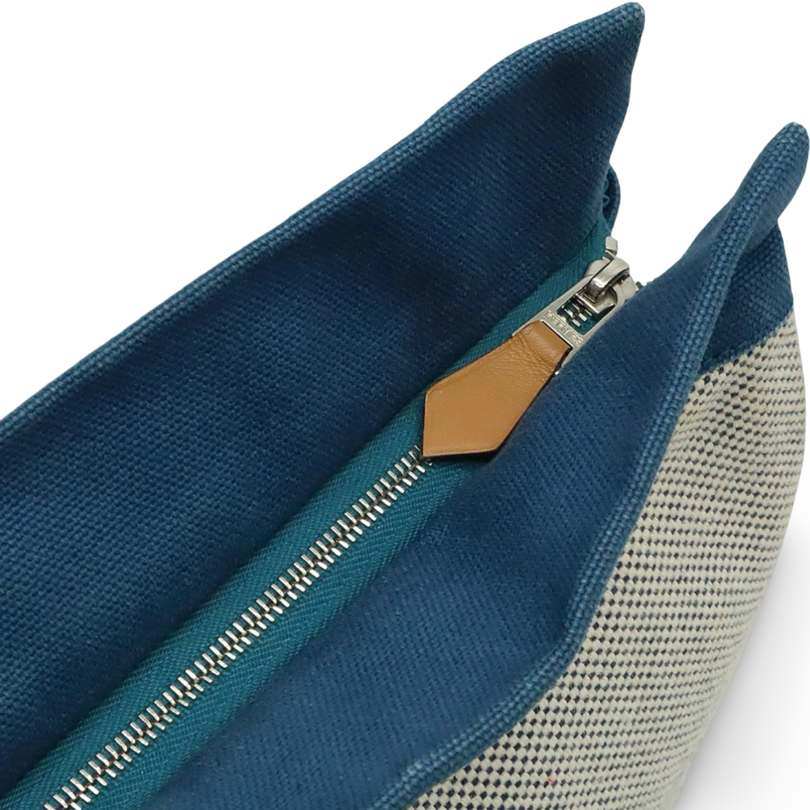 Hermès Jimetoux GM Canvas Travel Pouch Blue Ivory – Previously Owned Authentic