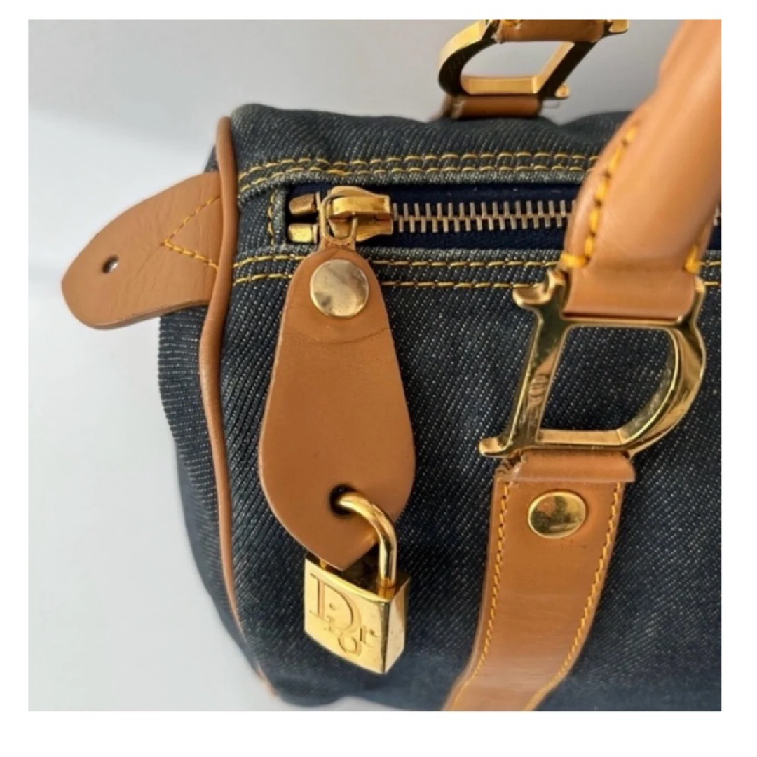 Dior Vintage Blue Denim Mini Boston Bag with Leather Trim previously Owned Authentic