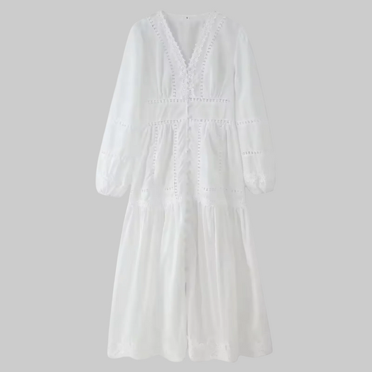 Embroidered V-Neck Maxi Dress Puff Sleeve| L’LUXE Dresses