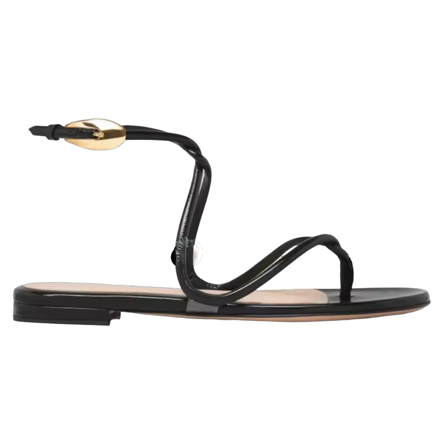 Gold & Black Strappy Flat Sandals – Open Toe Cross Strap Ankle Buckle Summer Shoes for Women