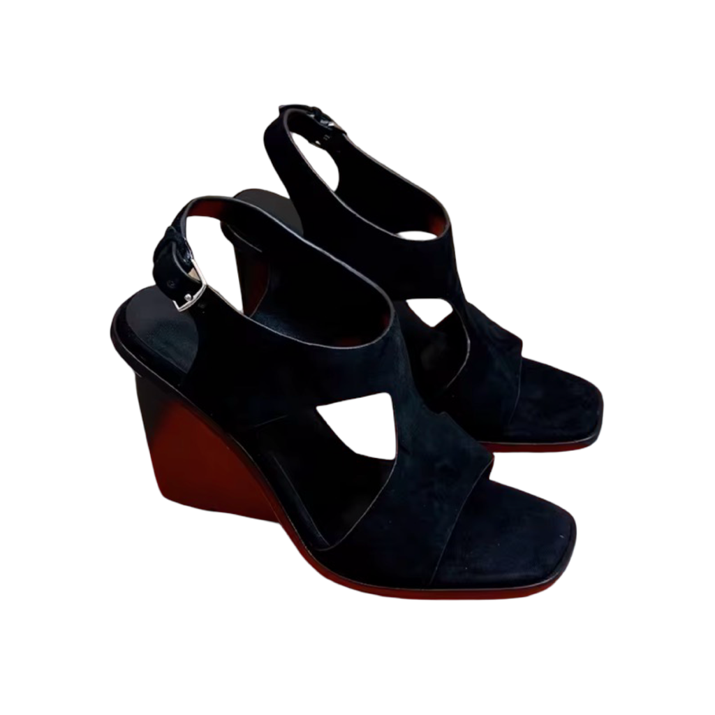 Square-Toe Wedge Heeled Sandals