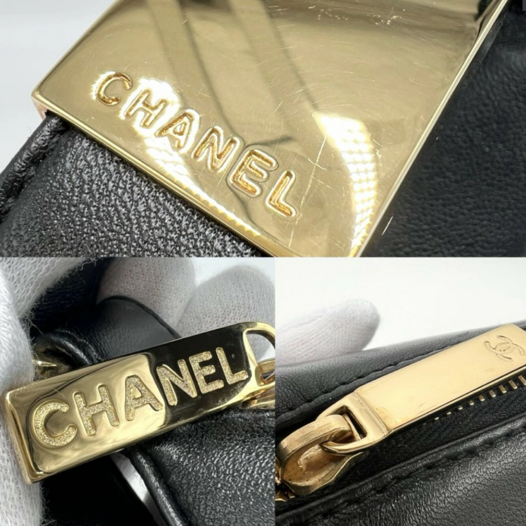 Chanel is CC Semi-Shoulder Bag Black Leather Gold Hardware Previously Owned Authentic
