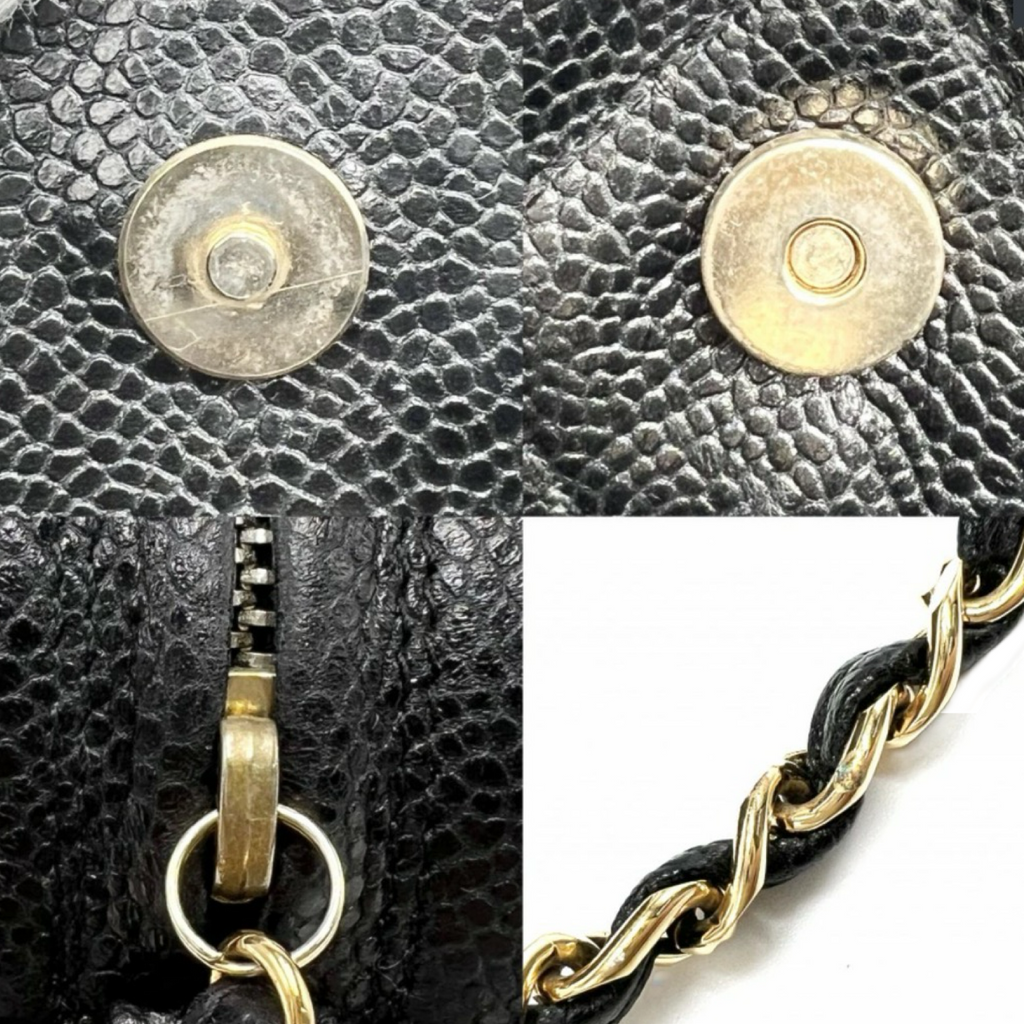Chanel Matelassé Coco Ball Shoulder Bag Caviar Leather Black Previously Owned Authentic