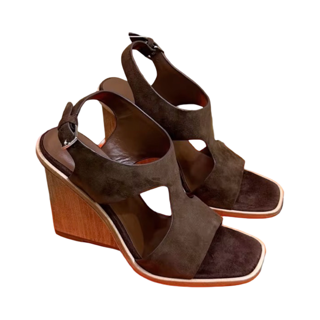 Square-Toe Wedge Heeled Sandals