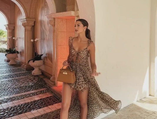 Women’s Leopard Print Chiffon Maxi Dress and shorts Set – Summer Beach Vacation Two-Piece Outfit