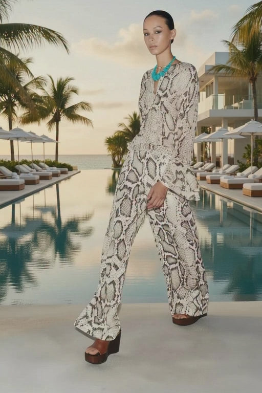 Women’s Snake Print Blouse & Wide-Leg Pants Set | Lightweight Vacation           Editor’s TOP PICK