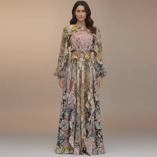 Pink Floral Cut-Out Maxi Dress 100% Cotton | L’LUXE Luxury Edit